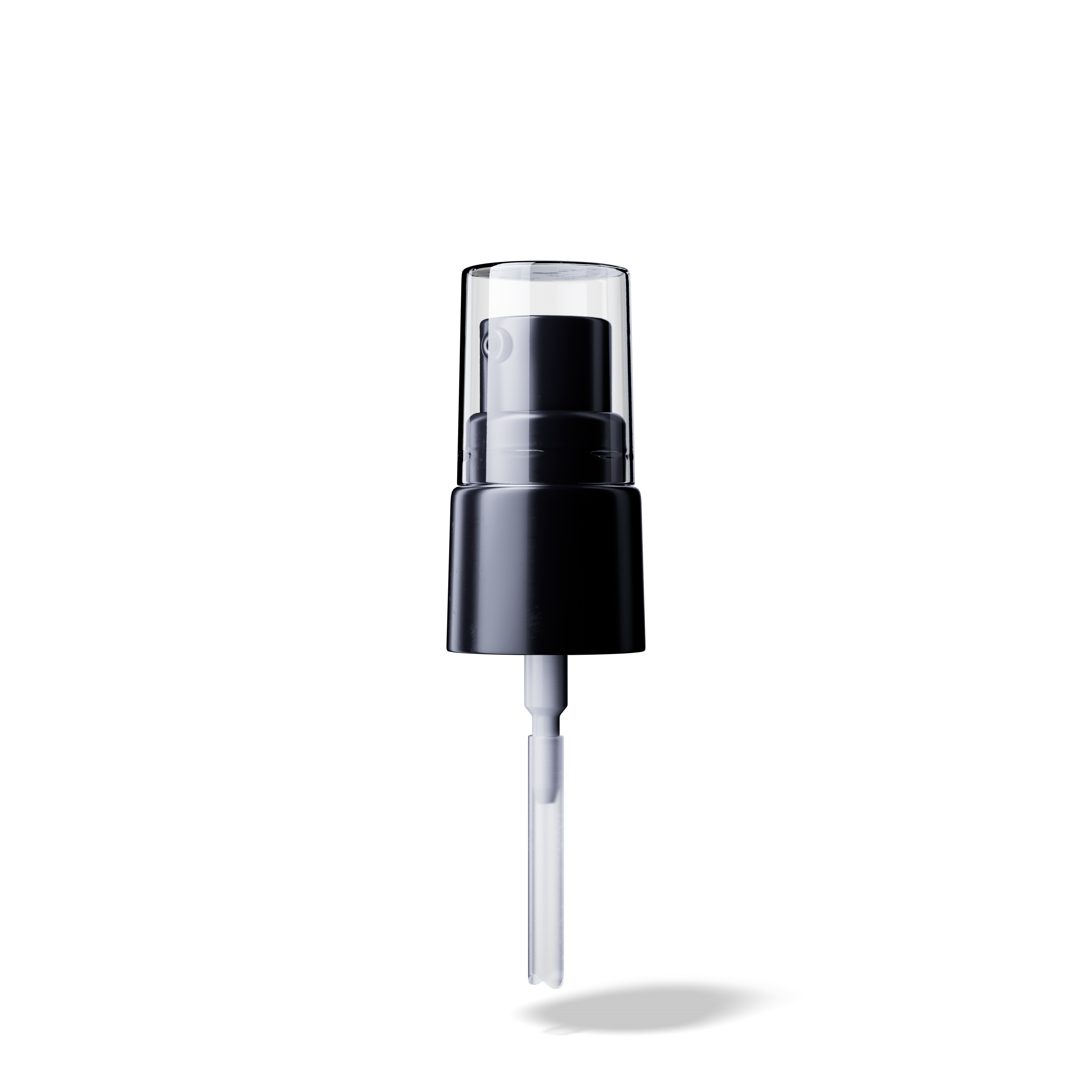 Neva Pump cap, 18/415, PP black, dose 0.10 ml, transparent overcap (Virgo 15)