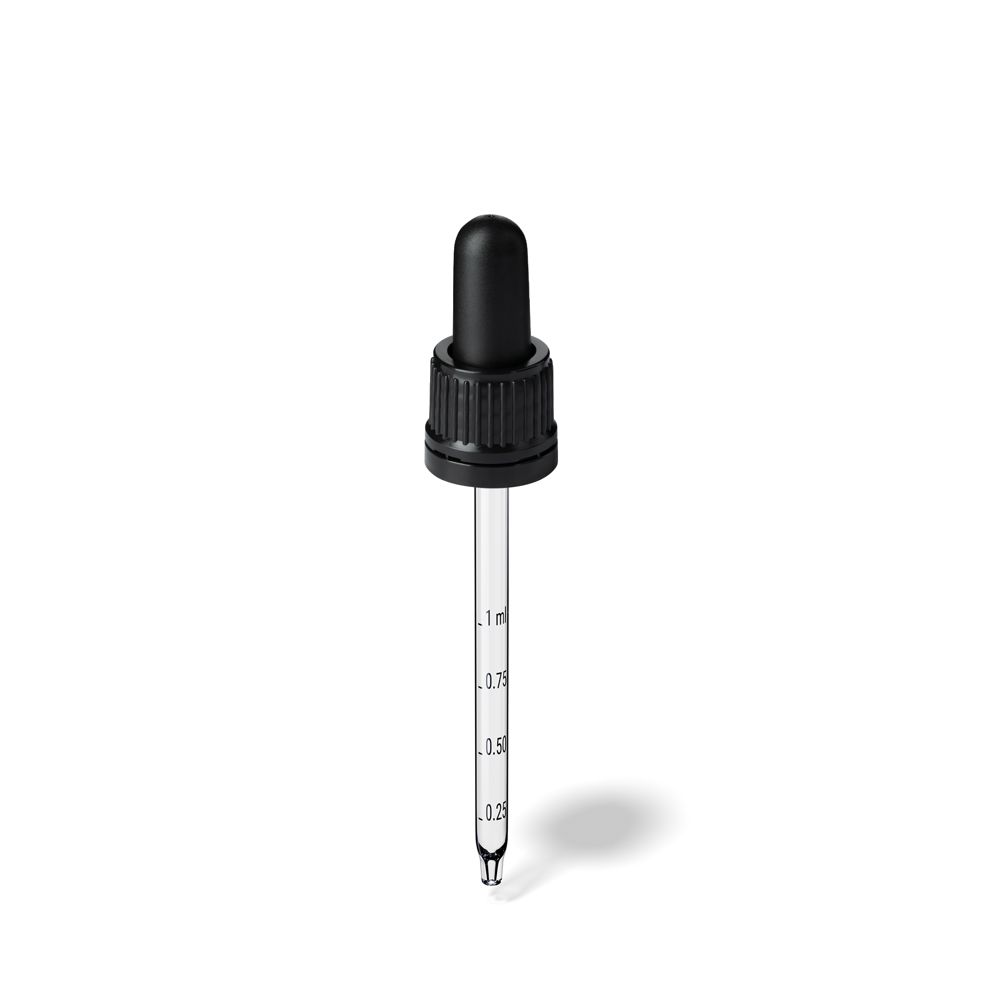 Oswego Pipette, TE, DIN18, black, TPEs, dose 1.0 ml, conical tip (Orion 50/60-106) grad. b-A02