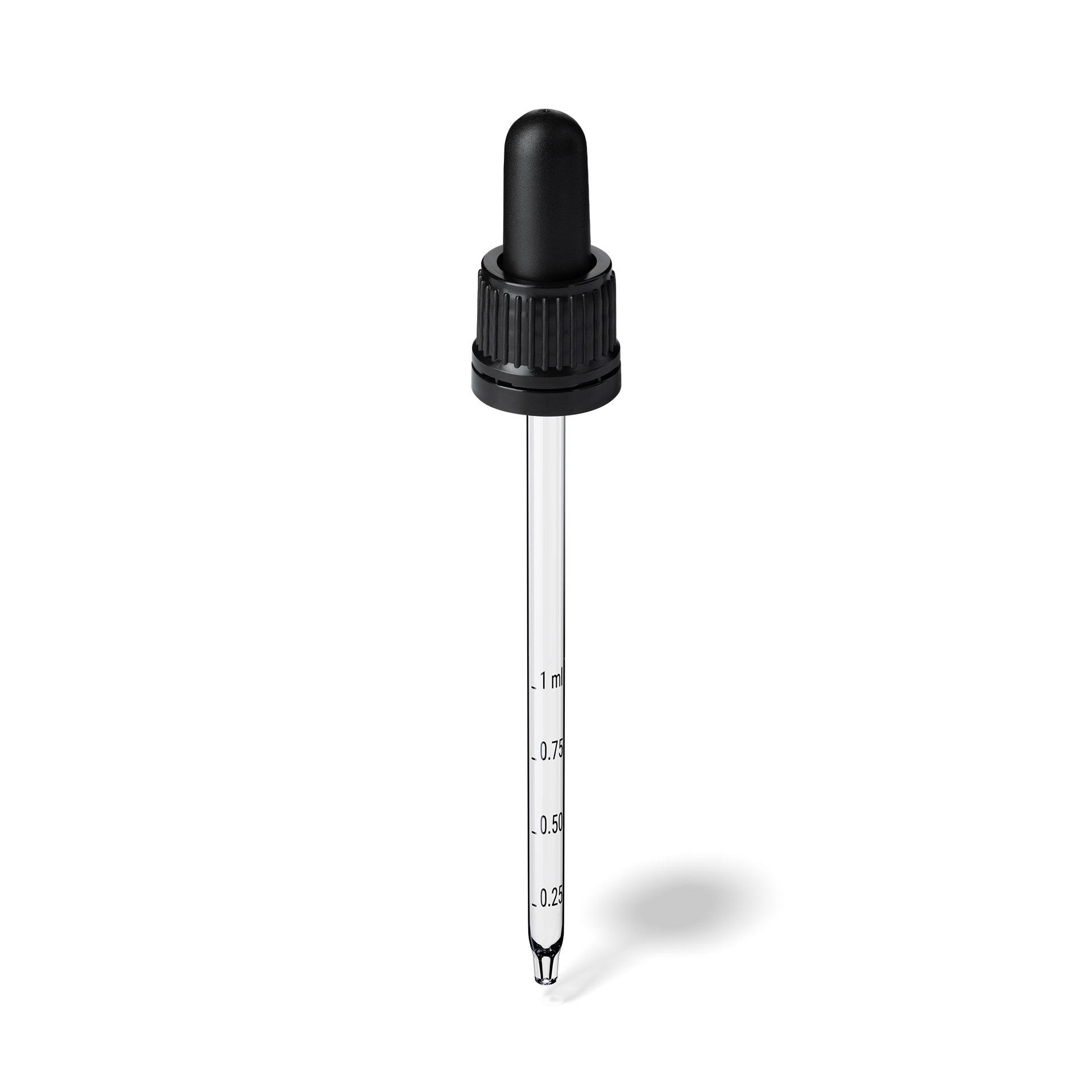 Oswego Pipette, TE, DIN18, black, TPEs, dose 1.0 ml, conical tip (Orion 100) grad. b-A02