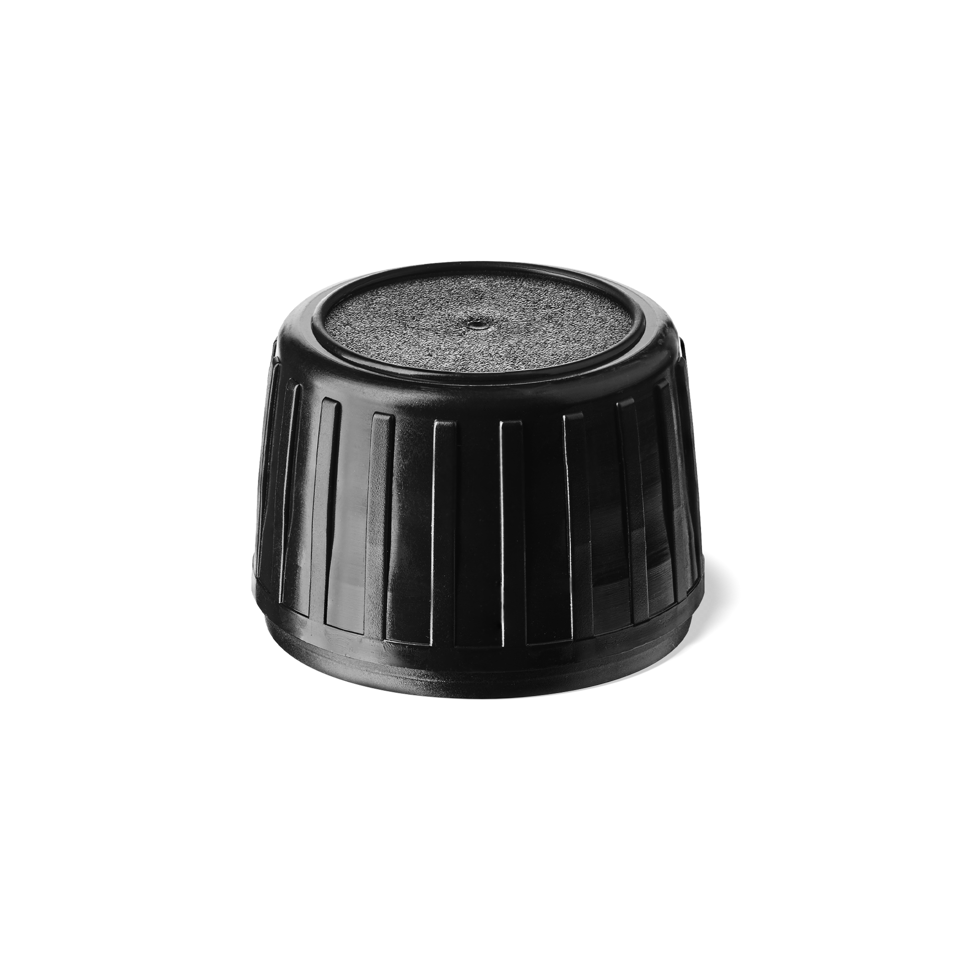 Screw cap tamper evident PP28, III, PEHD, black, ribbed, pourer PELD (Aquarius)