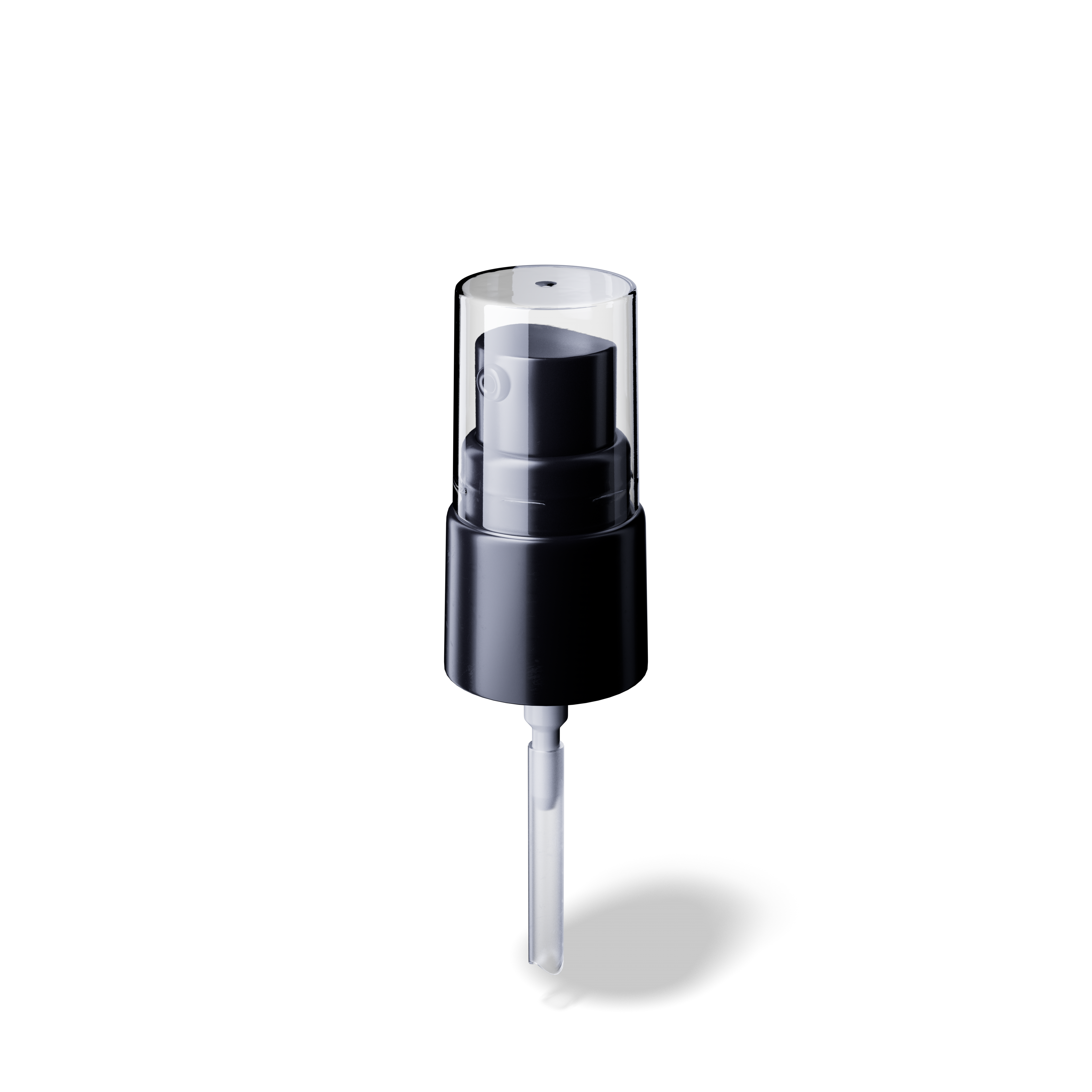 Neva Pump cap, 18/415, PP black, dose 0.10 ml, transparent overcap (Virgo 15)