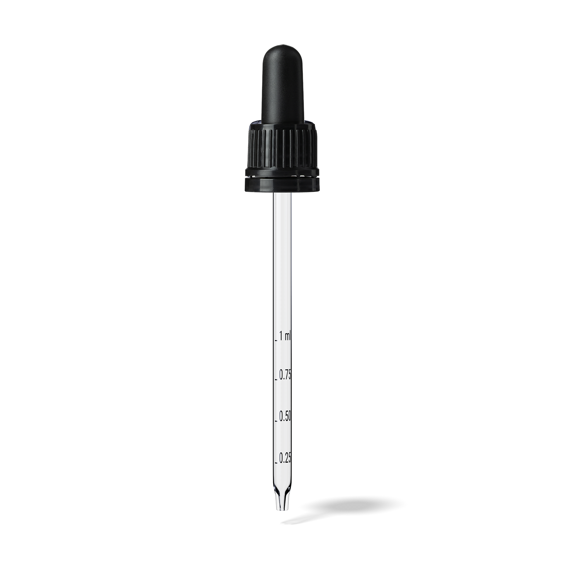 Oswego Pipette, TE, DIN18, black, TPEs, dose 1.0 ml, conical tip (Orion 100) grad. b-A02