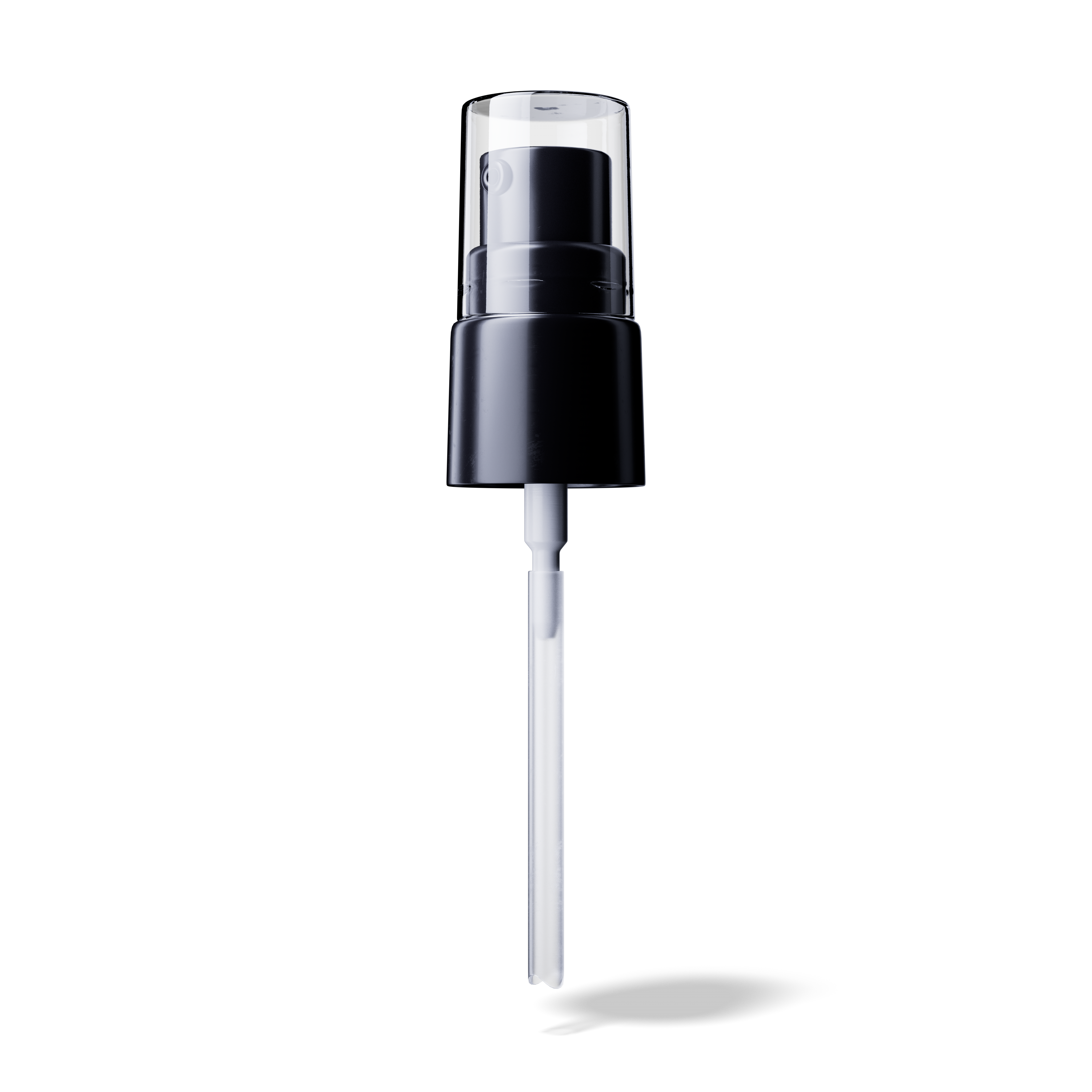 Neva Pump cap, 18/415, PP black, dose 0.10 ml, transparent overcap (Virgo 30)