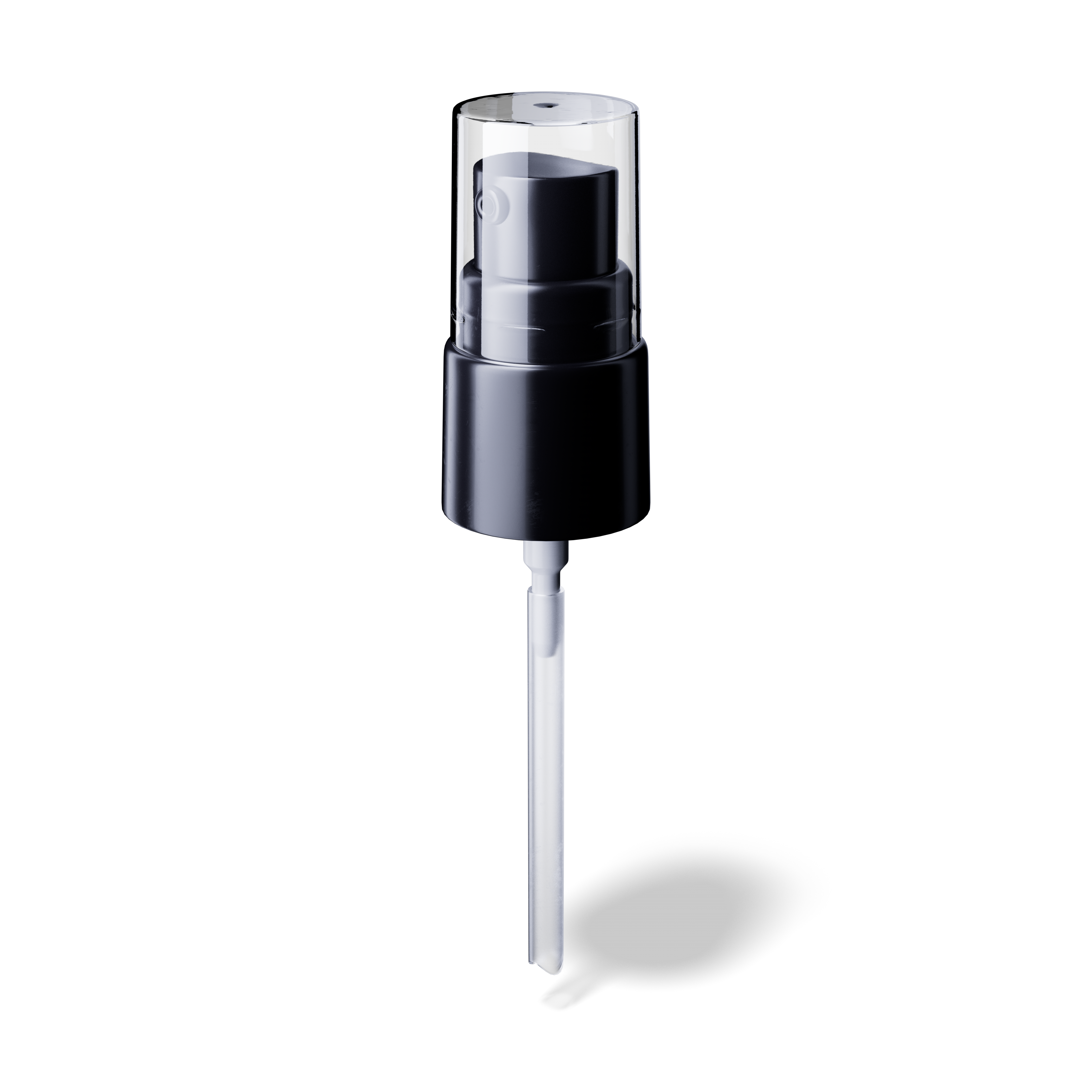 Neva Pump cap, 18/415, PP black, dose 0.10 ml, transparent overcap (Virgo 30)